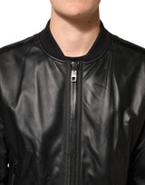 Dolce & Gabbana Black Leather Nylon FullZip Blouson Jacket