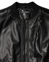 Dolce & Gabbana Black Leather Nylon FullZip Blouson Jacket