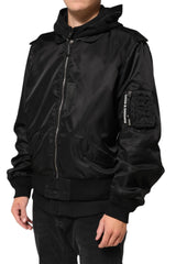 Dolce & Gabbana Black Cotton Hooded Full Zip Bomber Jacket