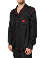 Dolce & Gabbana Black Red Contrast Trim Silk Casual Shirt