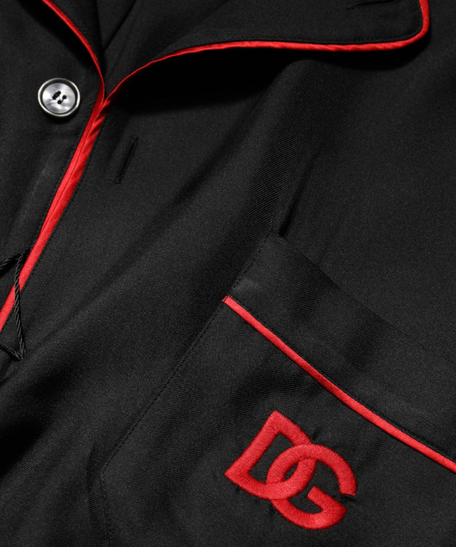 Dolce & Gabbana Black Red Contrast Trim Silk Casual Shirt