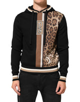 Dolce & Gabbana Black Leopard Logo Hooded Sweatshirt Sweater