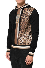 Dolce & Gabbana Black Leopard Logo Hooded Sweatshirt Sweater