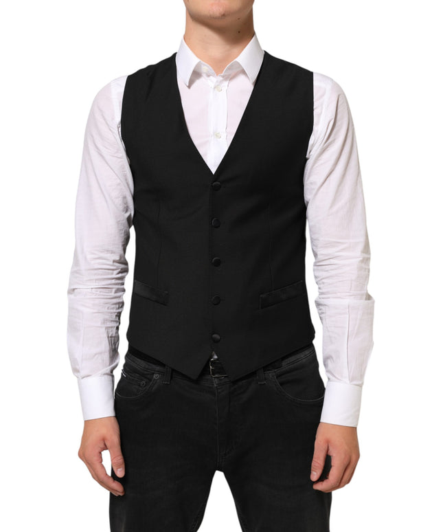 Dolce & Gabbana Black Wool Dress Formal Men Waistcoat Vest