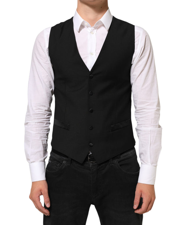 Dolce & Gabbana Black Wool Dress Formal Men Waistcoat Vest