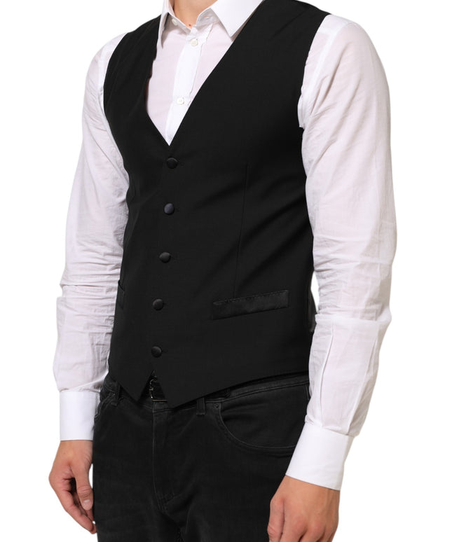 Dolce & Gabbana Black Wool Dress Formal Men Waistcoat Vest
