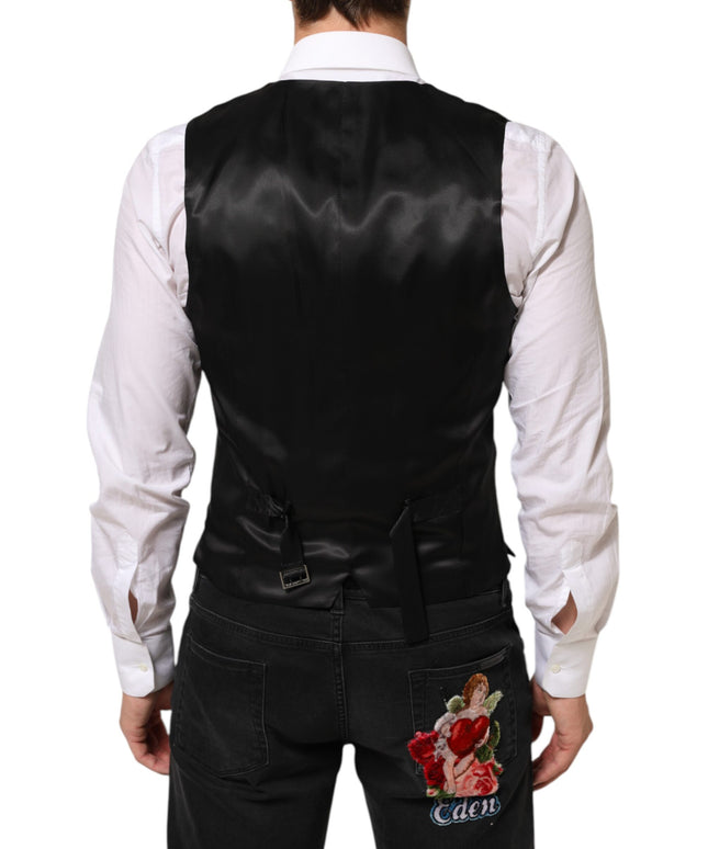 Dolce & Gabbana Black Wool Dress Formal Men Waistcoat Vest