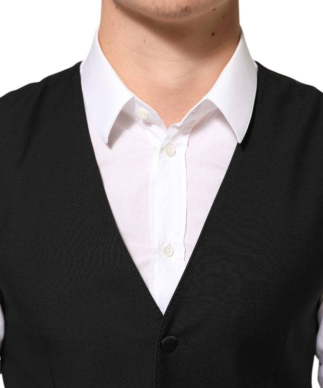 Dolce & Gabbana Black Wool Dress Formal Men Waistcoat Vest