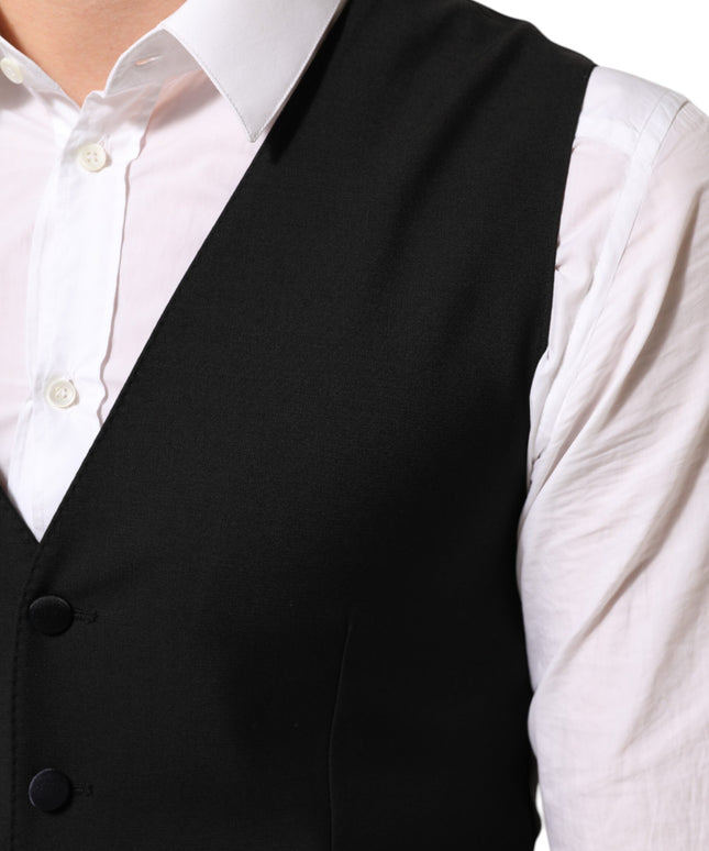 Dolce & Gabbana Black Wool Dress Formal Men Waistcoat Vest