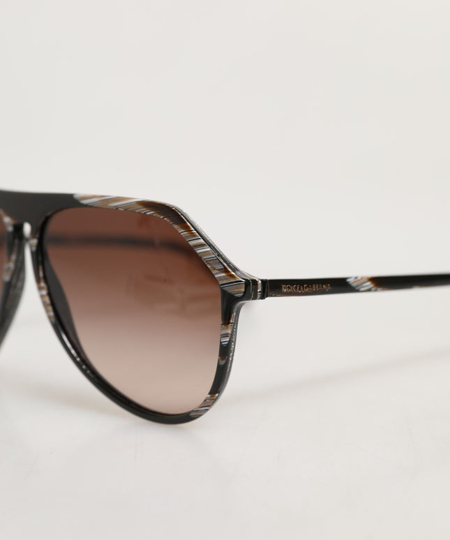 Dolce & Gabbana Modified Aviator Striped Brown Acetate Gradient Sunglasses