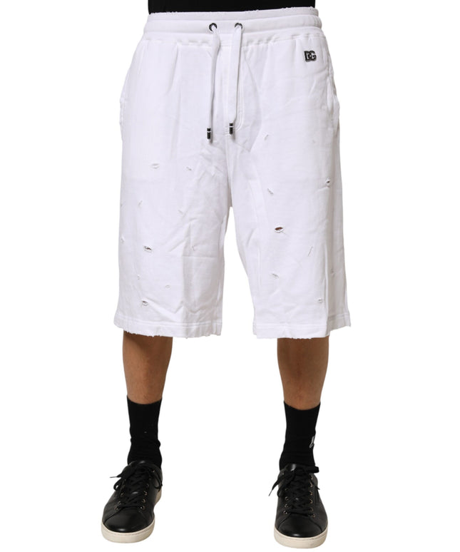 Dolce & Gabbana White Distressed Cotton Men Bermuda Shorts