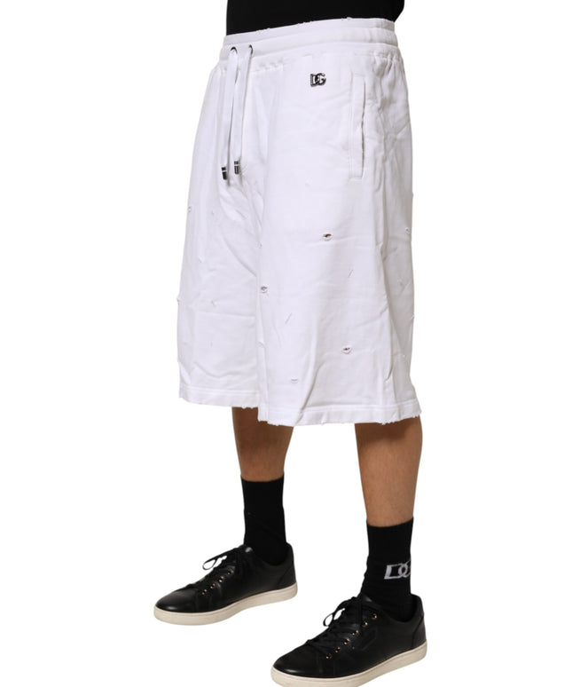 Dolce & Gabbana White Distressed Cotton Men Bermuda Shorts