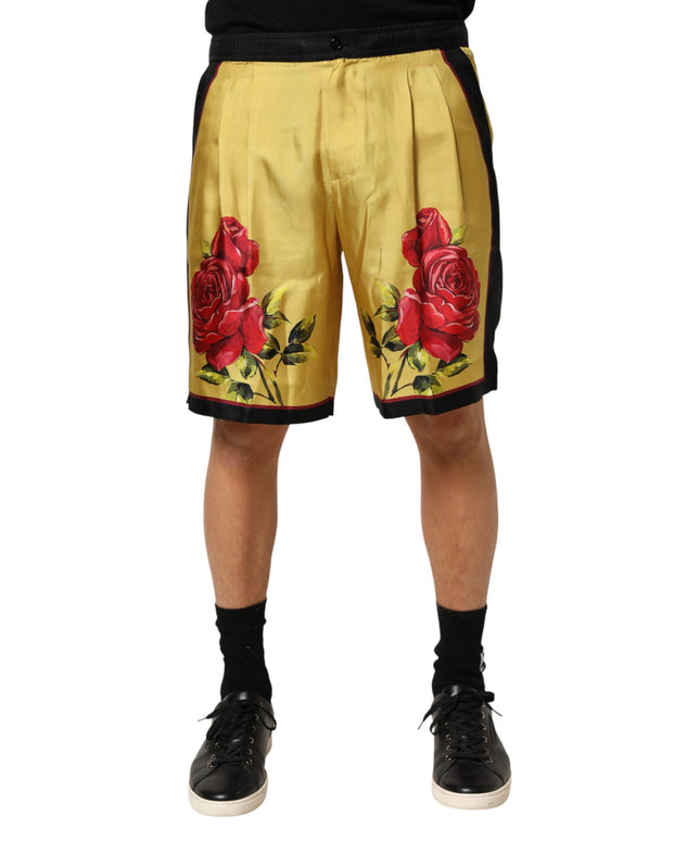 Dolce & Gabbana Yellow Floral Print Silk Men Bermuda Shorts