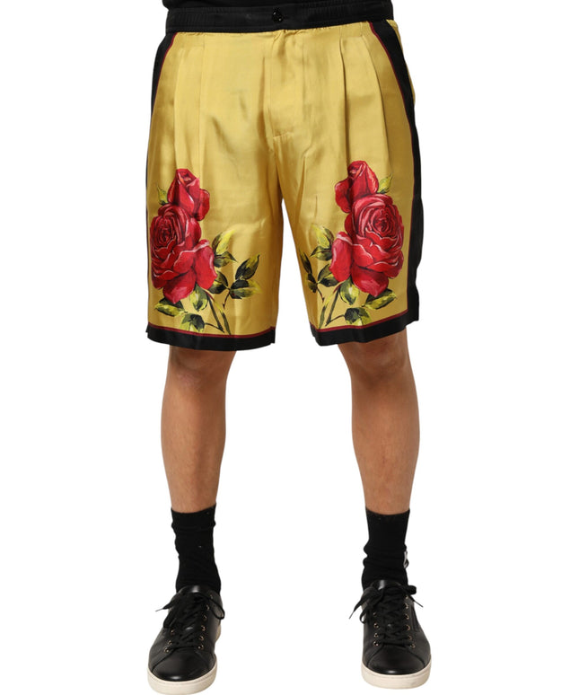 Dolce & Gabbana Yellow Floral Print Silk Men Bermuda Shorts