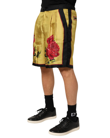 Dolce & Gabbana Yellow Floral Print Silk Men Bermuda Shorts