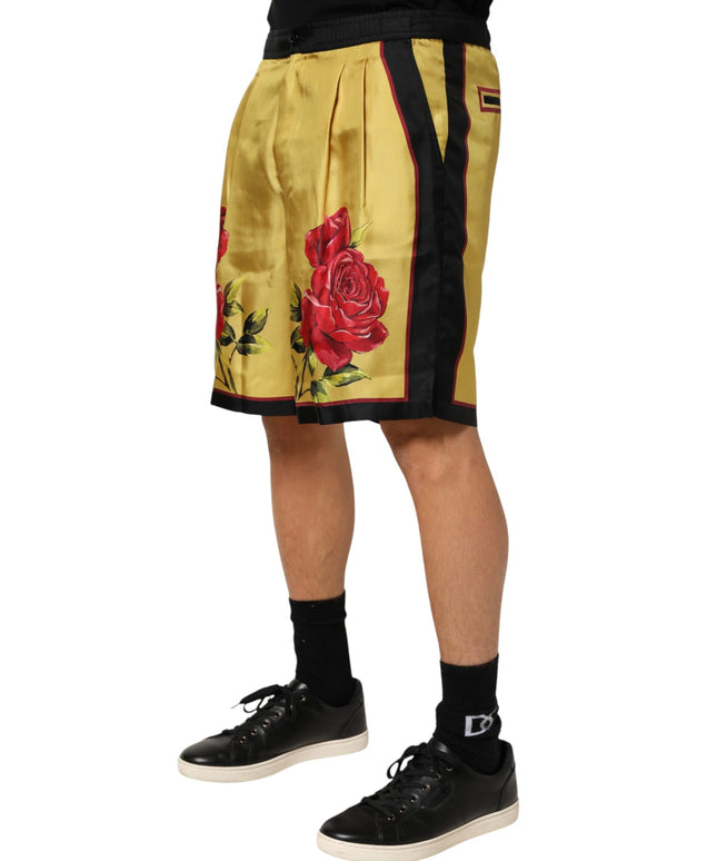 Dolce & Gabbana Yellow Floral Print Silk Men Bermuda Shorts