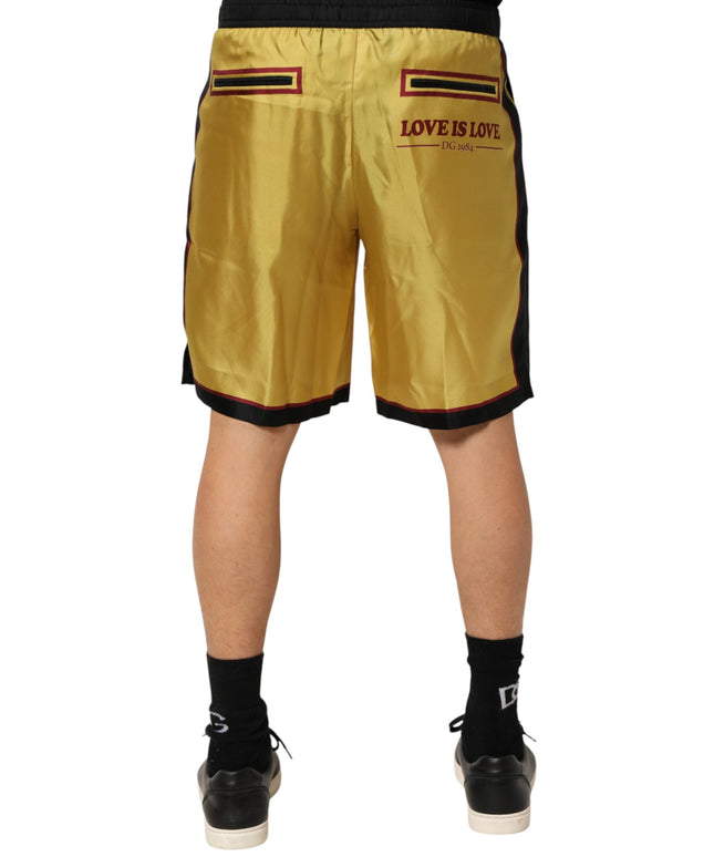 Dolce & Gabbana Yellow Floral Print Silk Men Bermuda Shorts