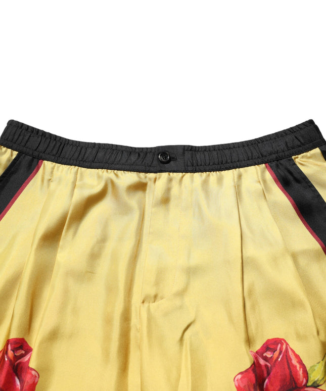 Dolce & Gabbana Yellow Floral Print Silk Men Bermuda Shorts