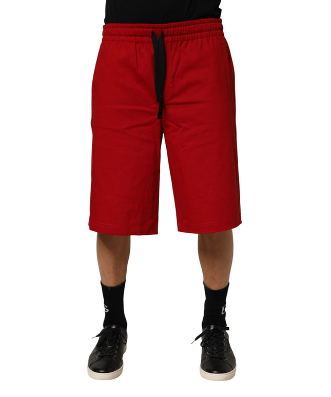 Dolce & Gabbana Red Cotton MidWaist Drawstring Bermuda Pants