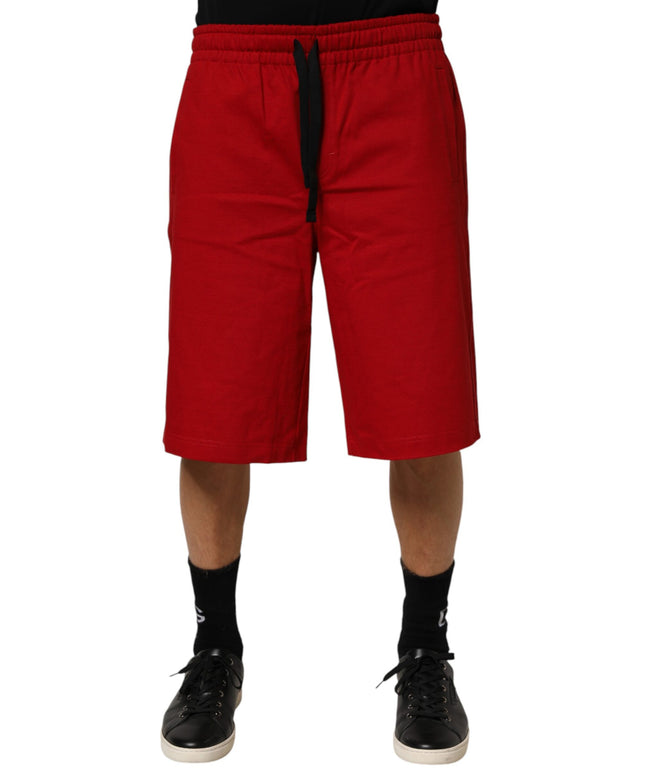 Dolce & Gabbana Red Cotton MidWaist Drawstring Bermuda Pants
