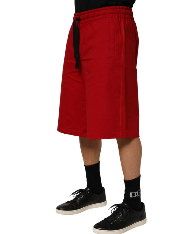 Dolce & Gabbana Red Cotton MidWaist Drawstring Bermuda Pants
