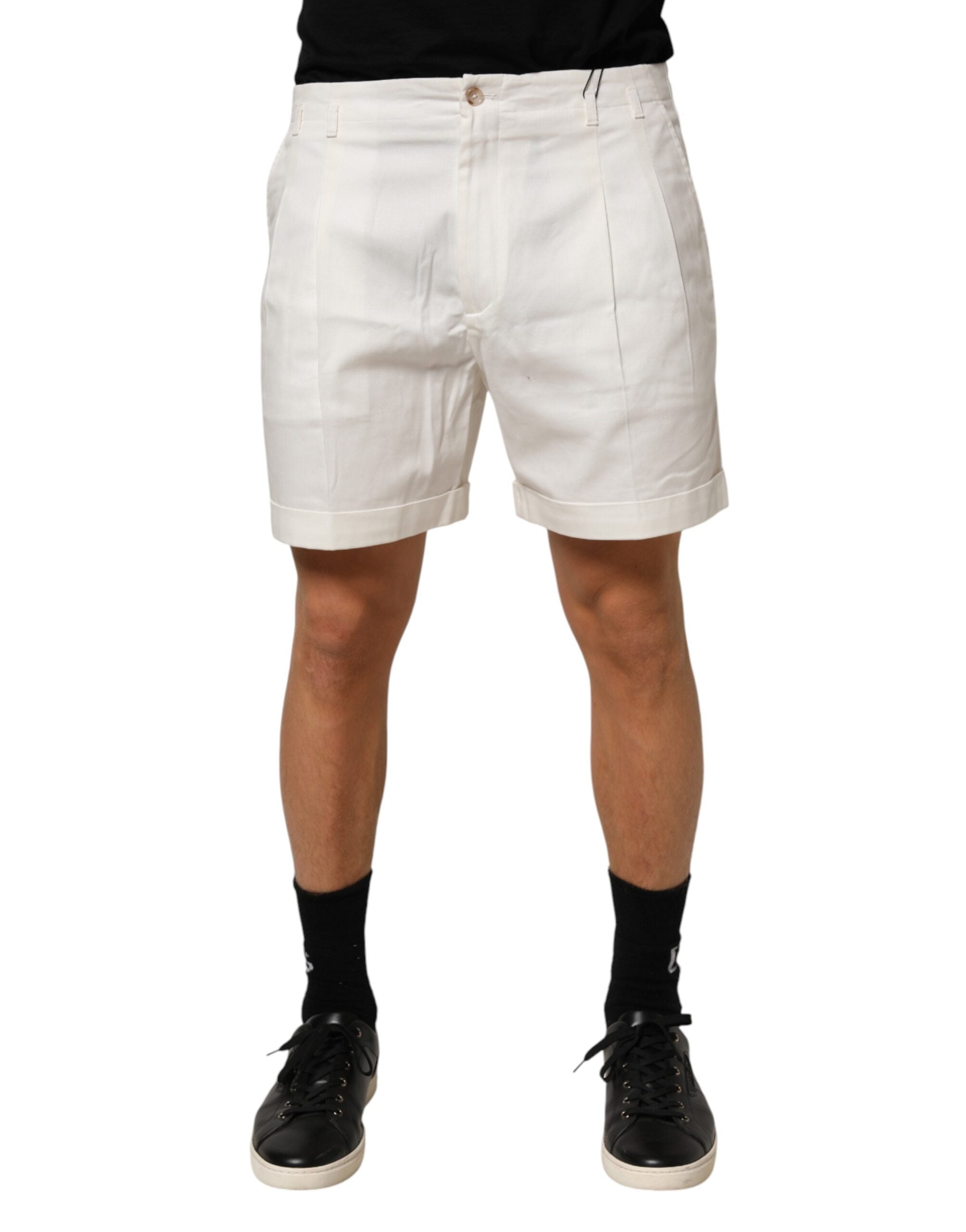 Dolce & Gabbana White Cotton Mid Waist Men Bermuda Shorts
