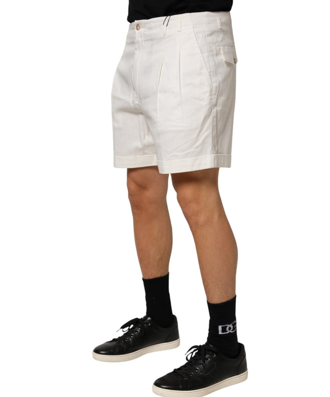Dolce & Gabbana White Cotton Mid Waist Men Bermuda Shorts