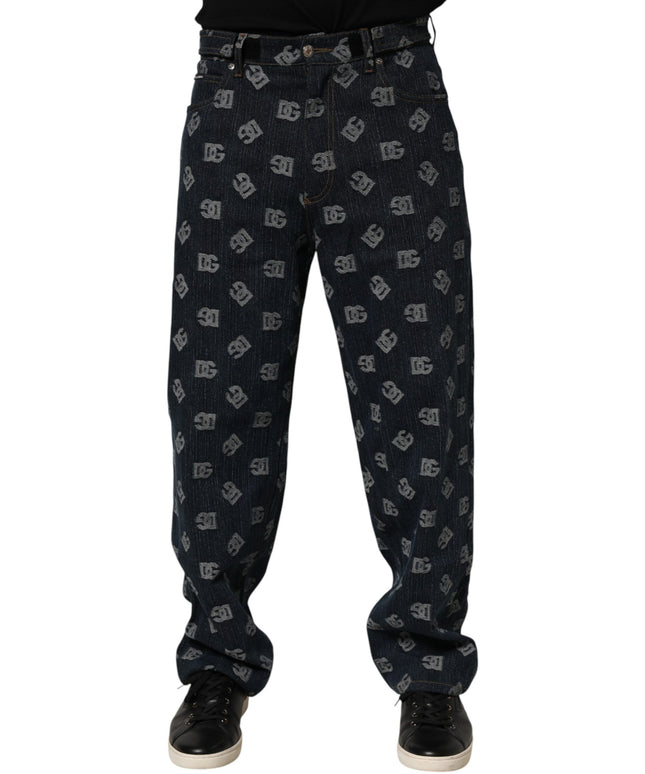 Dolce & Gabbana Blue Logo Print Straight Denim Men Jeans
