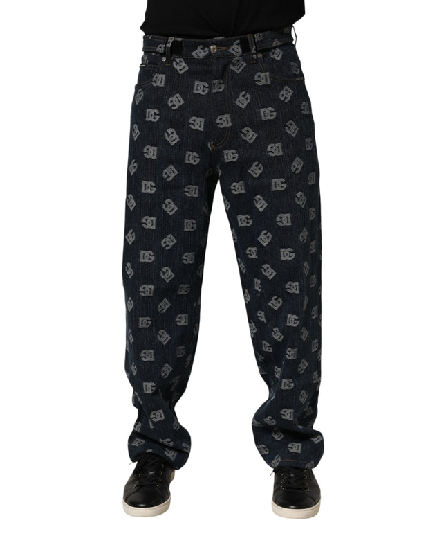 Dolce & Gabbana Blue Logo Print Straight Denim Men Jeans