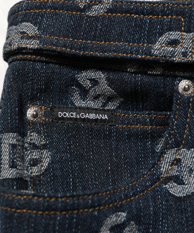 Dolce & Gabbana Blue Logo Print Straight Denim Men Jeans
