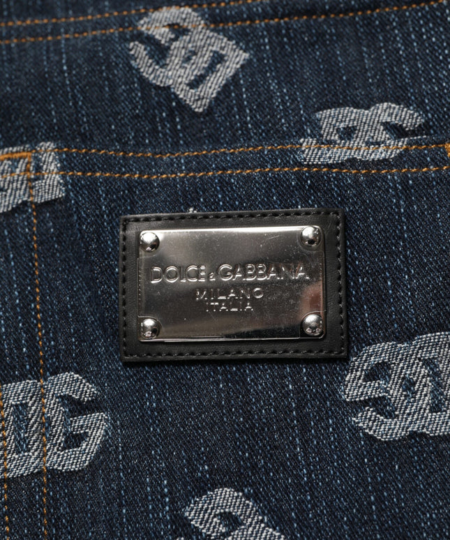 Dolce & Gabbana Blue Logo Print Straight Denim Men Jeans