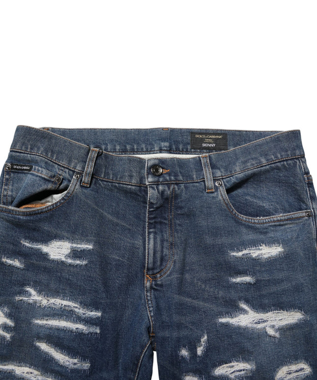 Dolce & Gabbana Blue Tattered Cotton Skinny Men Denim Jeans