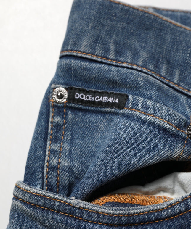 Dolce & Gabbana Blue Tattered Cotton Skinny Men Denim Jeans