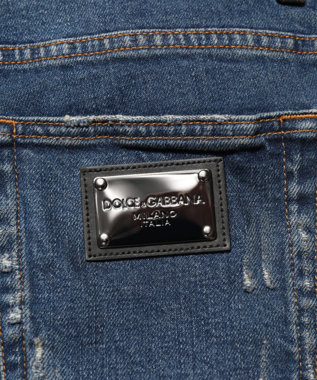 Dolce & Gabbana Blue Tattered Cotton Skinny Men Denim Jeans