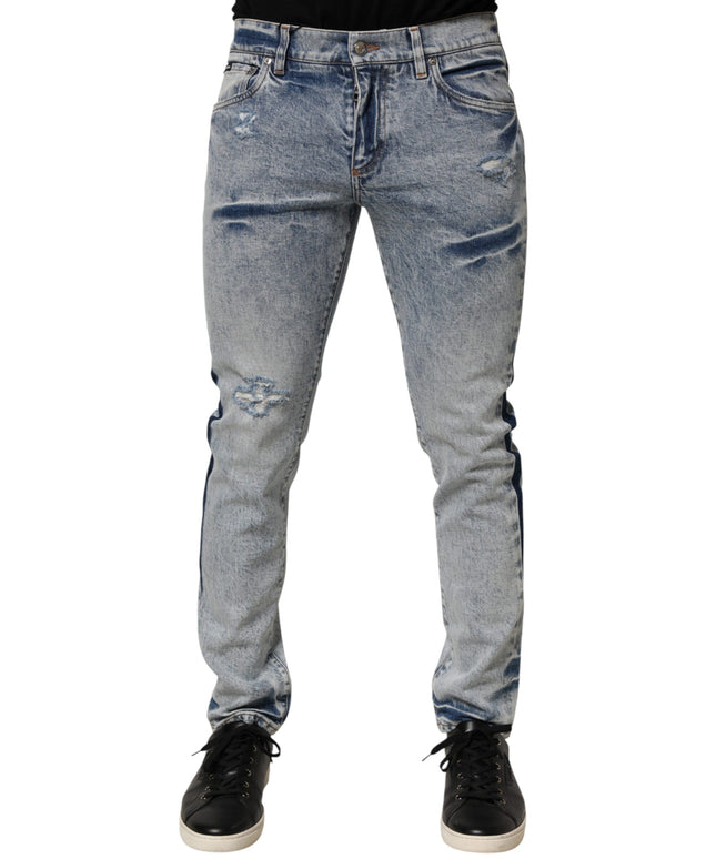 Dolce & Gabbana Blue Tattered Cotton Slim Fit Men Denim Jeans