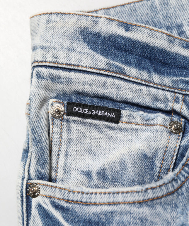 Dolce & Gabbana Blue Tattered Cotton Slim Fit Men Denim Jeans