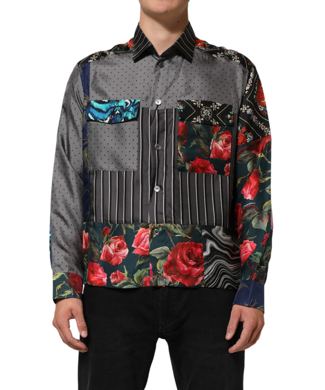 Dolce & Gabbana Multicolor Patchwork Long Sleeves Silk Shirt