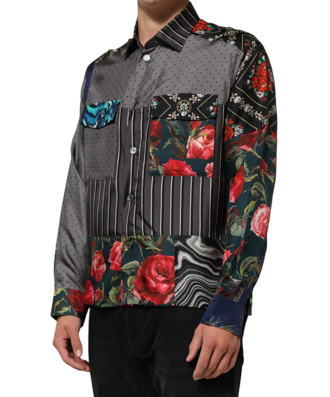 Dolce & Gabbana Multicolor Patchwork Long Sleeves Silk Shirt