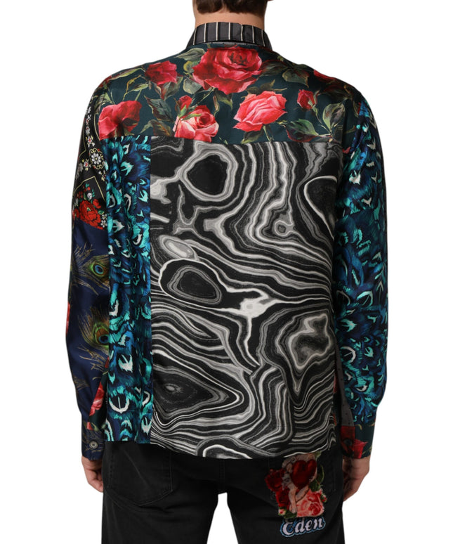Dolce & Gabbana Multicolor Patchwork Long Sleeves Silk Shirt