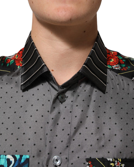 Dolce & Gabbana Multicolor Patchwork Long Sleeves Silk Shirt