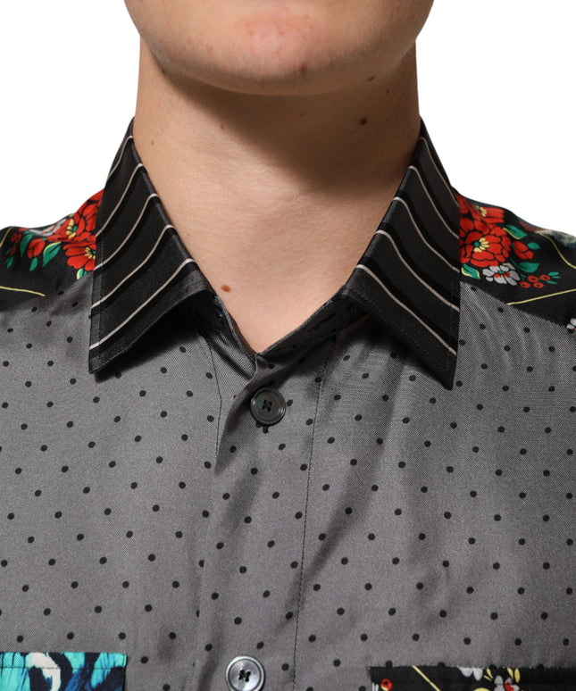 Dolce & Gabbana Multicolor Patchwork Long Sleeves Silk Shirt