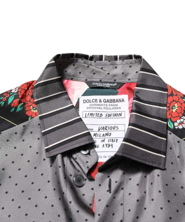 Dolce & Gabbana Multicolor Patchwork Long Sleeves Silk Shirt