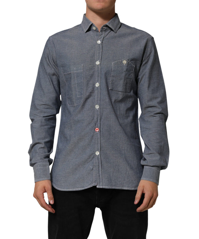 AGLINI Blue Denim Regular Fit Collared Long Sleeve Casual Shirt