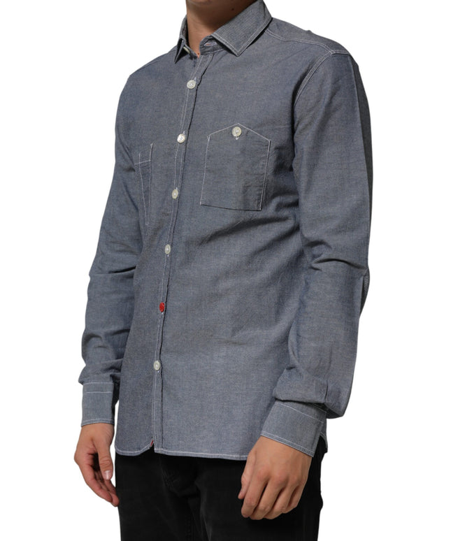 AGLINI Blue Denim Regular Fit Collared Long Sleeve Casual Shirt