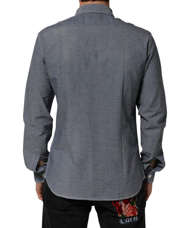AGLINI Blue Denim Regular Fit Collared Long Sleeve Casual Shirt