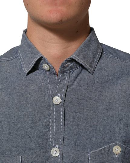 AGLINI Blue Denim Regular Fit Collared Long Sleeve Casual Shirt