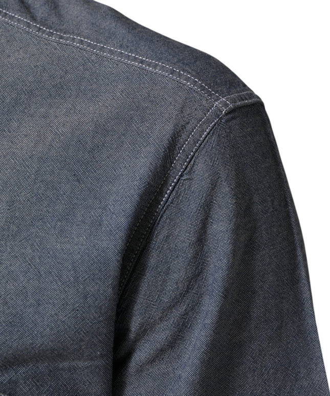 AGLINI Blue Denim Regular Fit Collared Long Sleeve Casual Shirt