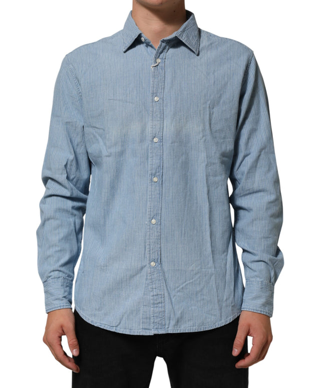Deperlu Blue Denim Regular Fit Collared Long Sleeve Men Shirt