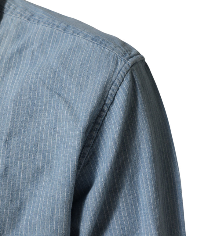 Deperlu Blue Denim Regular Fit Collared Long Sleeve Men Shirt