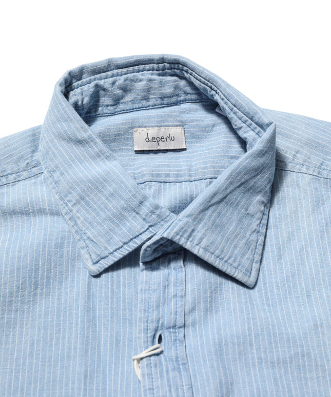 Deperlu Blue Denim Regular Fit Collared Long Sleeve Men Shirt